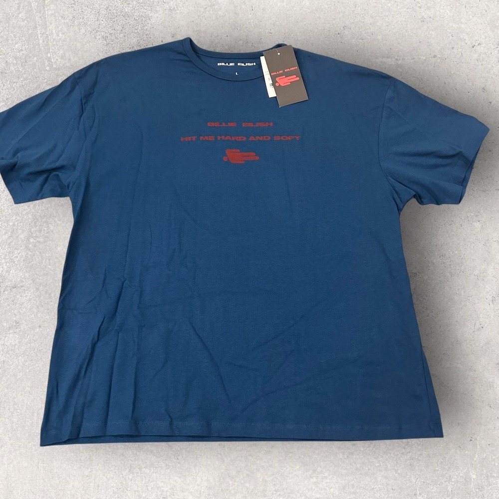 New Billie Eilish Hit Me Hard and Soft‎ Graphic T-Shirt Unisex L Blue Music
